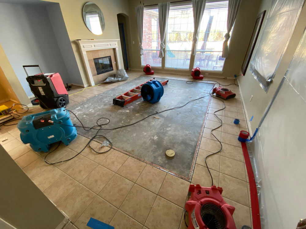 Water damage restoration equipment deployed in a Sun Valley home